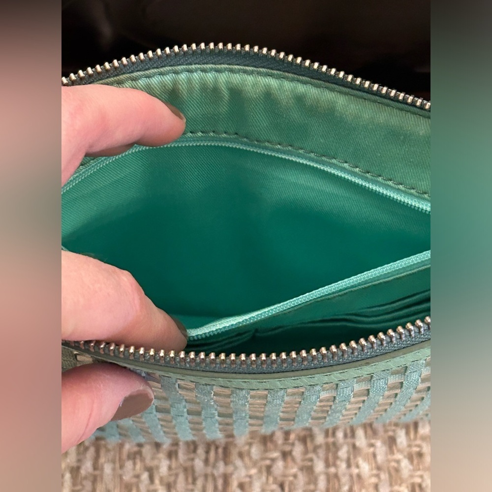 Fossil Sydney Woven Crossbody Bag Purse Green Teal Turquoise Leather ZB5715 - Picture 6 of 12